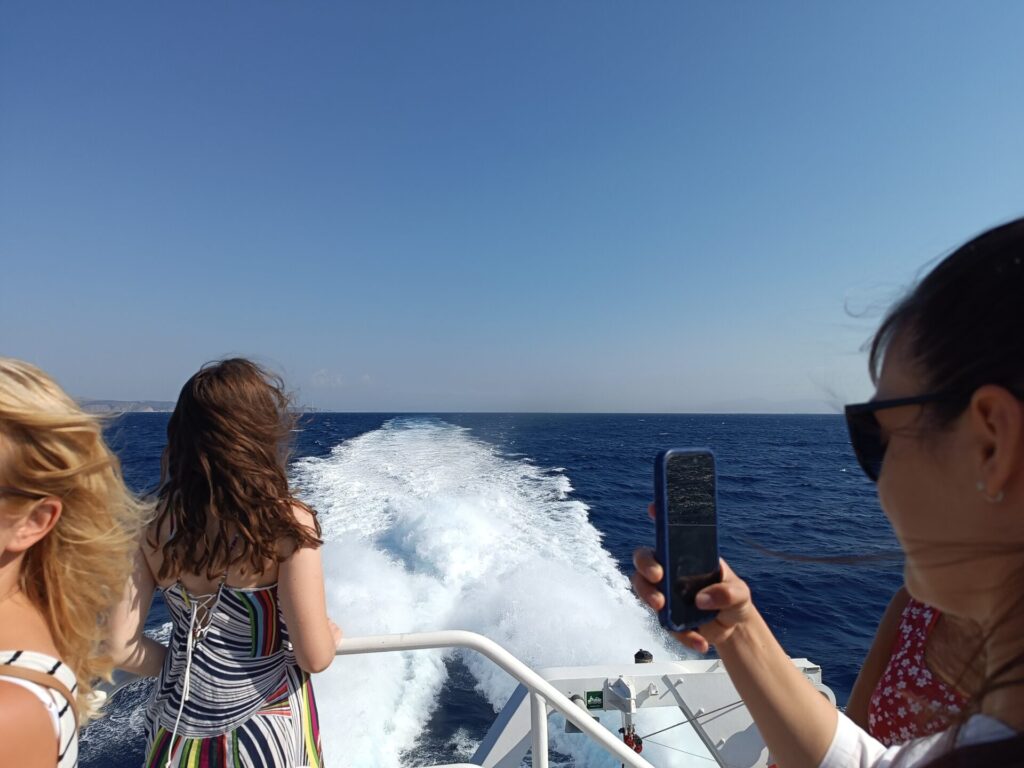 Hydra island boat top deck people