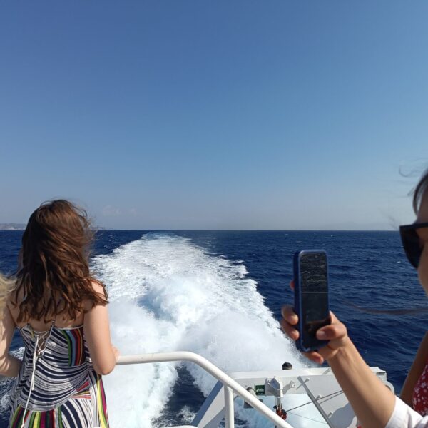 Hydra island boat top deck people